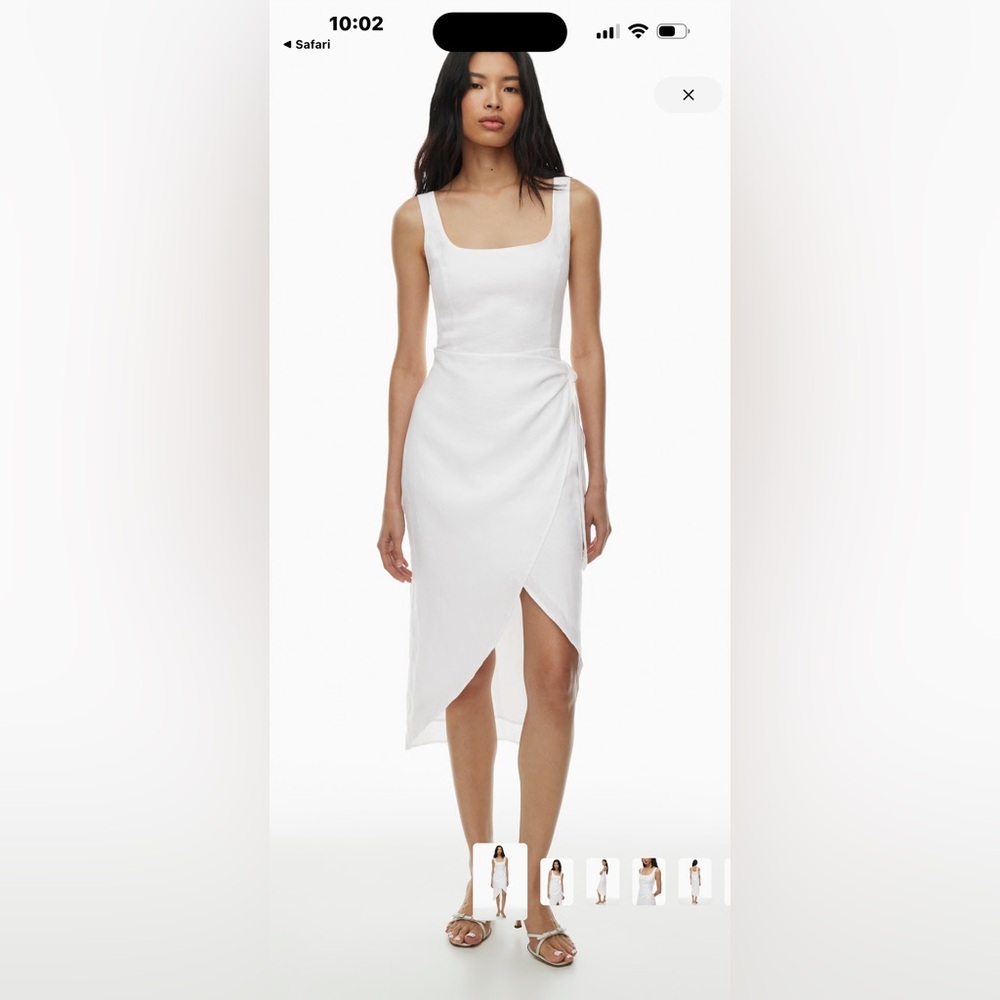 Aritzia Linen Wrap Midi Dress in White